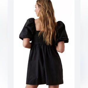 American Eagle Outfitters Babydoll Smocked Puff Sleeve Black Dress with pockets